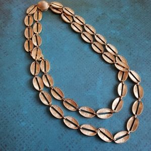 Vintage necklace two strand brushed gold tone metal ovals